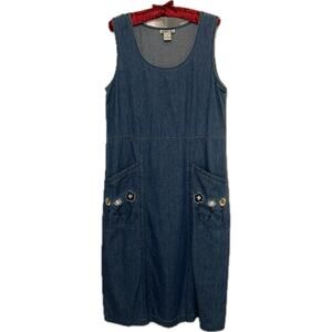 Denim Jumper Embroidered with Flowers on pockets Vintage Size 6